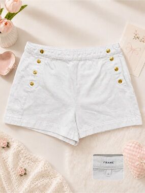 FRAME White Sailor Button Cotton Shorts Size 30